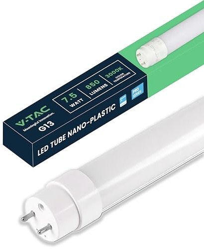V-TAC LED-Röhre, 60 cm, T8 G13, 7,5 W, 850 Lumen, Samsung-Chip, LED-Röhre für Decke, Wand, Garage, Geschäft, Warmweiß