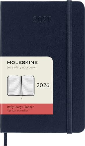 Moleskine Daily Planner, Agenda Giornaliera 2026 12 Mesi, Con Copertina Rigida e Chiusura Elastica, Formato Pocket 9 x 14 cm, Colore Blu