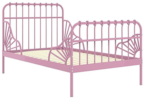 ShGaxin Ausziehbett, Familienbett, Bett, Bed Frame, Bettboden, Bettrahmen, Bettstell, Rosa Metall 80x130/200 cm