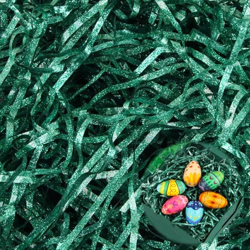 ACTOYS Paglia per Cesti, 200g Carta Tagliuzzata per Confezioni, Paglia Verde per Cesti, Paglietta per Cesti, Paglia per Cestini Pasquali, Paglia Verde Pasqua (Paillettes blu verde, 200g)