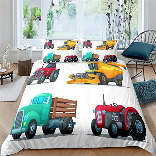 CHCHNXY Bettwäsche 135x200,Weißer Traktor Flauschige Weich Microfaser Bettbezug Mit Reißverschluss,Für Kinder Jungen Mädchen Junge Bettwäsche-Sets(1*Kissenbezug 80x80cm