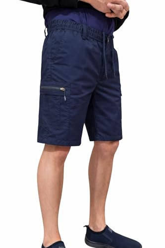westAce Mens Cargo Shorts Combat Multi Pocket Elasticated Waist Plain Lightweight Relaxed Casual Shorts M L XL 2XL 3XL, Navy, L