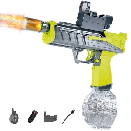 Automatische Wasserpistole Elektrisch,Elektrische Wasserpistole mit Licht,Water Gun Water Blaster 475ml,Wasserspritzpistole Elektrische bis zu 28-32FT,USB-C Watergun für Erwachsene Kinder (Grün)