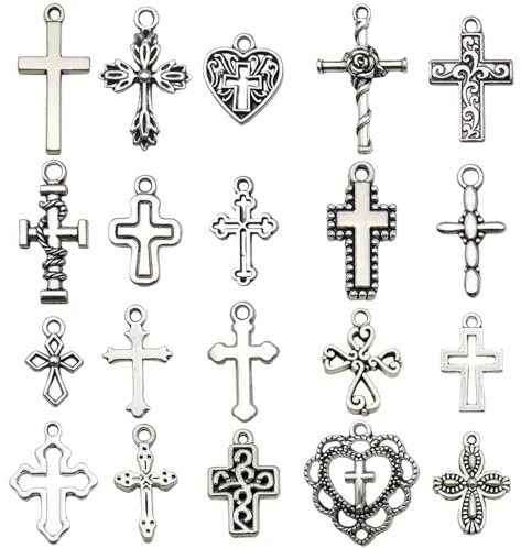 COYUN 20 Stück Europäisches Kreuz Baumeln Perlen, Silber Aluminium Kreuz Anhänger Charms für DIY Schmuckherstellung Halloween Ostern