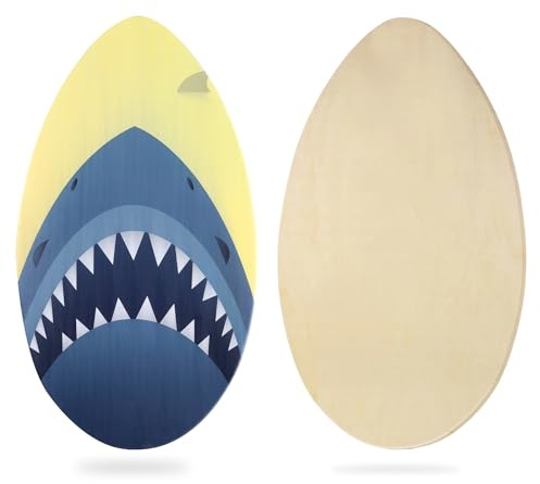 Skimboard 88,9 cm Skimboard für Kinder und Erwachsene, Holz-Skimboards mit Hochglanzbeschichtung für Strand-Skimboards für Anfänger bis Fortgeschrittene (großer Hai)