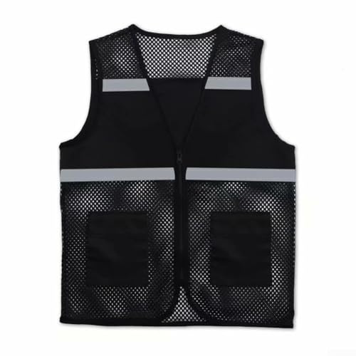 Chaleco de trabajo de verano con diseño de red de pesca y características reflectantes para unisex (L Negro)