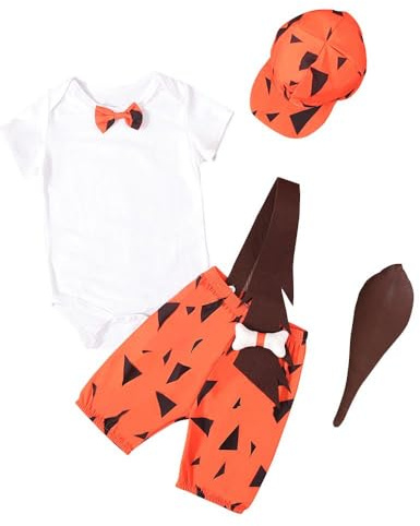 Lito Angels Flintstone Pebbles Costume Suspender Suit Fancy Dress Up Set with Hat and Bat for Baby Boys