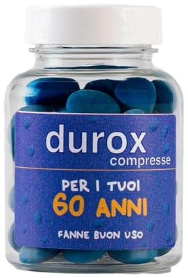 DUROX Compresse Blu 60 Anni – Scherzo Wiagras Goliardico per Uomo – Idea Regalo Divertente Compleanno 60 anni – Confetti Blu al Cioccolato – FANNE BUON USO