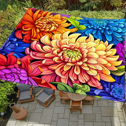 ENEN Sonnensegel Wasserdicht Rechteckig mit Ösen Sonnensegel Balkon Sonnenschutz UV Schutz Windschutz Schattennetz Reißfest Wetterfest für Garten Terrasse -Bunte Blume (Chrysantheme,2x2.4m)