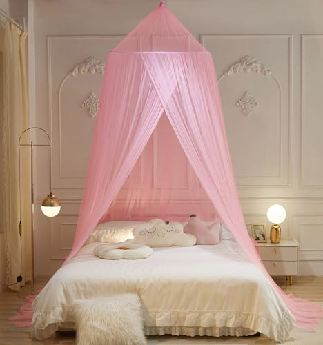 ZIQINPSQ Premium Moskitonetz Baldachin Rund 228x58 cm - Für Doppelbett, Einzelbett & Kingsize - Insektenschutz drinnen/draußen - Dichtes Netz - Rosa