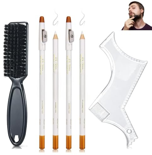 Barber Pencil Set,White Barber Pencil for Lineup,Precision Hairline Shaping Pencils Ruler Comb,Beard Shaper,Beard Pen,Beard Pencil Filler for Men,Magic Chalk Beard Guide Shaping Lineup Tool