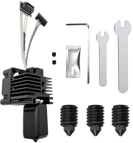 HIKUDIY Hotend-Komplettkit für Bambu Lab P1P/P1S 3D-Drucker, vollständig vormontiertes Hot-End mit Lüfter, Thermistor, Keramikheizer, 0,4/0,6/0,8 mm Düse, Silikonsocke, Heizblock (nicht für X1-Serie)