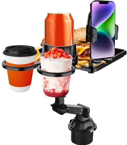 Auto Tisch,getränkehalter Auto,Verstellbares Auto tablett,Handyhalterung | All-in-One Getränkehalter Auto Expander mit Drehbarem Tablett,3 Becherhalter,auto zubehör/organizer,road trip essentials