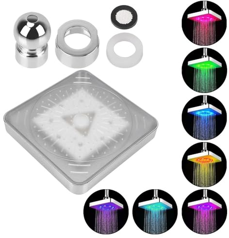 Soffione Doccia, Doccino Per Doccia Sensore di temperatura a 3 colori Soffione doccia quadrato fisso a pioggia Spray superiore Soffione doccia a LED a cambiamento graduale a 7 colori(7 color square)