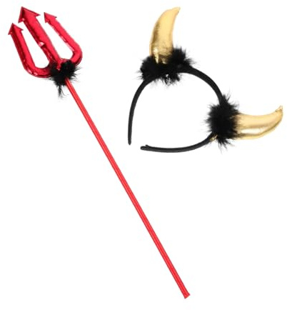 WHAMVOX Teufel Hörner Haarreif Goldene Hörner mit Schwarzem Haar Halloween Party Cosplay Zubehör für Kostümrollen und Fasching