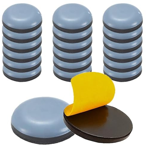 20Pcs Furniture Sliders for Carpet, Self-Adhesive Gliders for Furniture, 30MM Teflon Chair Leg Sliders Floor Protector Pads, Easy Moving Heavy Stuff for Carpet Hardwood Tile (Round)