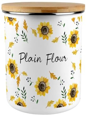 Purely Home Sunflowers Plain Flour Canister - Yellow Floral 2.7L Extra-Large Enamel Kitchen Storage Tin Baking Gifts