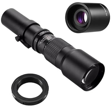 Compatibile con Nikon D3400 D500 D7200 D5500 D750 D5300 500mm F8.0 Teleobiettivo manuale con convertitore 2X 60D 77D(Black,KA)