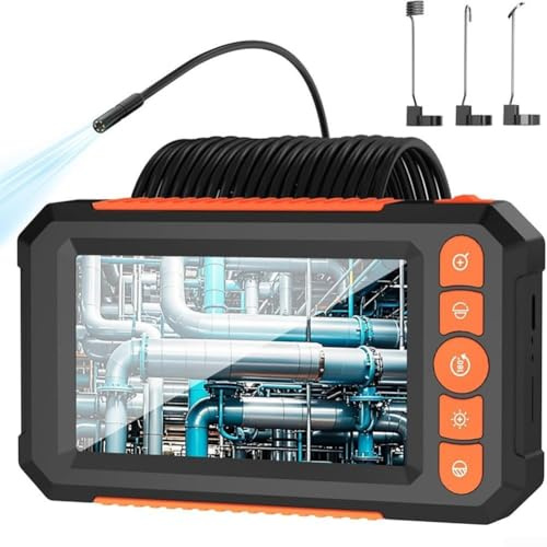 Boroscopio HD 1080P da 4,3, doppia lente, risoluzione 1080p, IP67, impermeabile, portatile, video digitale, luminosità regolabile, per ispezioni idrauliche industriali (testa singola, 10 m)