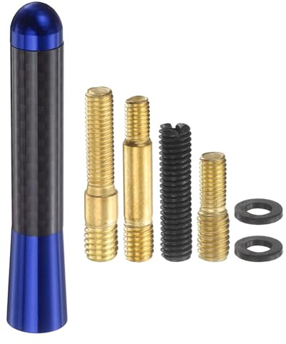 DEFANEX Car Short Antenna Carbon Fiber Aluminum Universal Replacement Auto Radio Antenna (3.1, Blue) - Conductive & Waterproof, for Cars RVs SUV Trucks