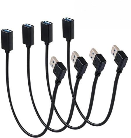 xiongWeiLai 4 Stück USB A Verlängerung Winkel 30cm Kurz, USB A Verlängerung 90 Grad kurz mit USB Winkelstecker, USB 3.0 Verlängerungskabel für PC Nutzer, Laptop Arbeitsplatz, TV Anschluss, Konsole