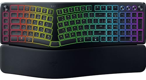 Razer Pro Type Ergo Wireless Split Ergonomic RGB Keyboard – Adjustable Tilt, Wrist Rest, Natural Typing, Multi Device Connectivity (2.4 GHz, Bluetooth, USB Type C), Windows/Mac Compatible – Black