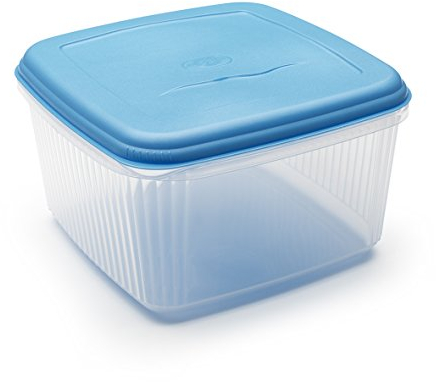 Addis 10L Square Lunchbox Food Container. Transparent With A Blue Lid.