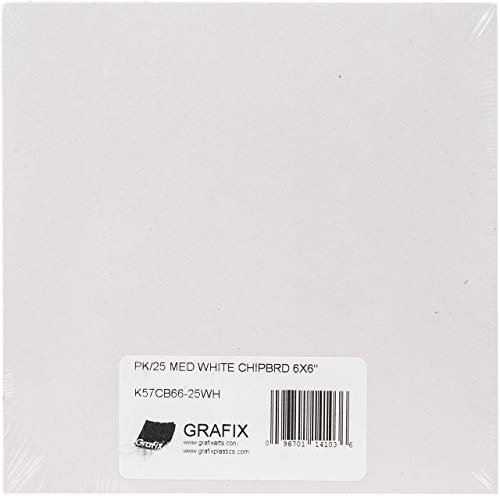 Grafix Medium Weight Chipboard – 6x6, White Acid-Free 0.057” Sheets, Create Three-Dimensional Embellishments for Cards, Papercrafts, Mixed Media, Home Décor, and More, Pack of 25