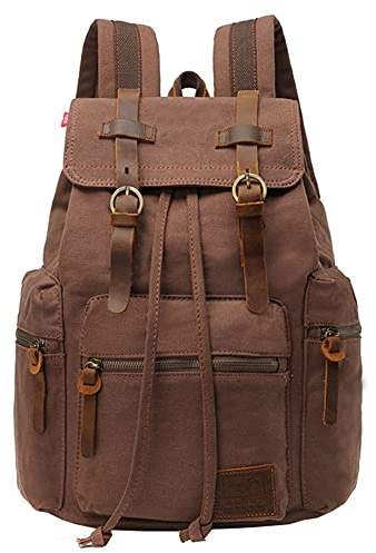 Yimidear® Canvas Rucksack Vintage Rucksack Schulrucksack Retro Rucksack Daypack Backpack Lederrucksack Wanderrucksack Reisetasche Laptoprucksack für Herren Damen Jungen Mädchen