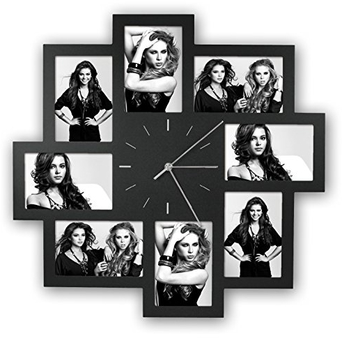 Foto-Uhr Trieste schwarz für 8 Fotos 10x15cm, aus Kunststoff, zum Hängen