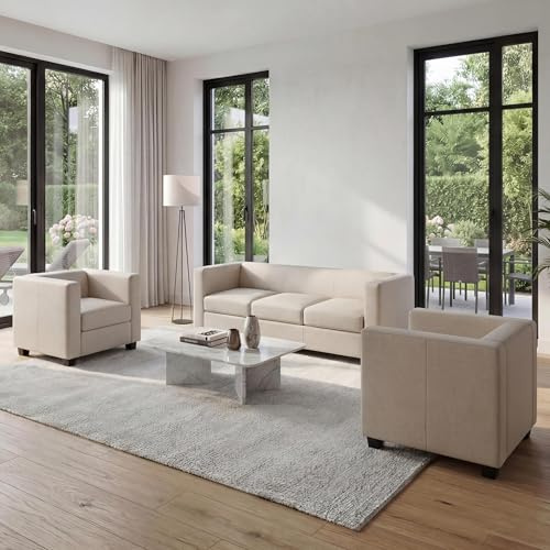 3-1-1 Sofagarnitur Couchgarnitur Loungesofa Lille - Kunstleder, creme