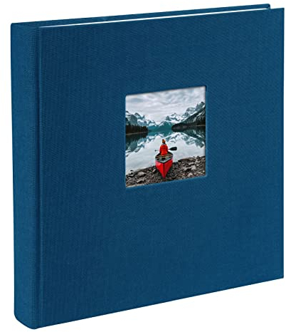 goldbuch 24 895 Fotoalbum mit Bildausschnitt, Bella Vista Blau, Erinnerungsalbum im Format 25 x 25 cm, Foto Album 60 weiße Seiten mit Pergamin-Trennblättern, Fotobuch Leineneinband, Dunkelblau