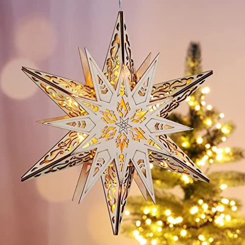 Weihnachtsstern Stern aus Holz Dekostern 6 Lichter Lämpchen warmweiß Ø 30 cm 54826