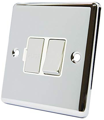 AET CPCSFSWC 13 A Classical Chrome Polished Switched Fused Spur with White Insert Metal Rocker Switch