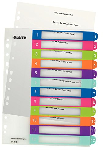 Leitz 12440000 WOW plastregister siffror, 1-12, A4, PP, 12 ark, färgade