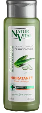 NaturVital - Champú Sensitive Hidratante, Sin Parabenos, Colorantes ni Silicona, Champú Natural con Aloe Vera, Dermatológico para Piel Sensible y Atópica, Hombre y Mujer, 300 ml