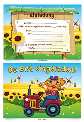 Geburtstagskarten (8 Stück) Bauernhof zum Einladen Einladungskarten Karten