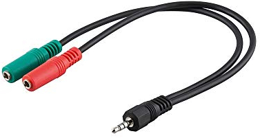 Goobay 50467 Adattatore Cuffie per PC, 3 Pin a 1 AUX da 3.5mm e 4 Pin e 2 AUX da 3.5mm, Nero, 0.3m Lunghezza del Cavo