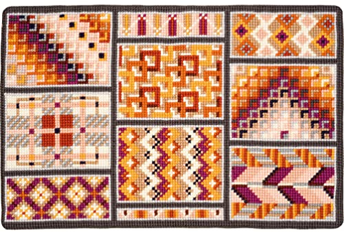 Vervaco Kreuzstich Stickpackungen, Teppich Kreuzstich Set vorgedruckt mit Stickbild auf 100% Baumwoll Stoff und Stickgarn, Stickvorlagen 75 x 50 cm mit Anleitung, Geometrische Flächen