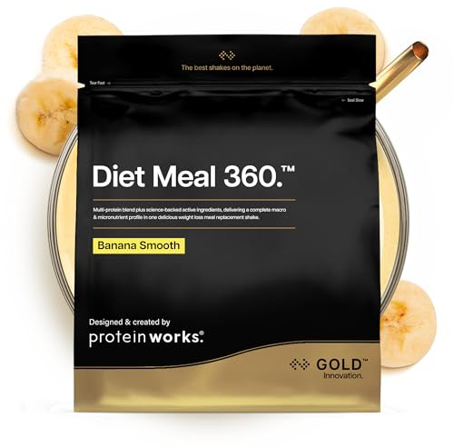 Protein Works | Diet Meal 360 - GOLD Innovation, Diet Meal Replacement Shake, Supports Weight Loss, 24 Vitamins & Minerals, Added Flaxseed, Inulin, Omega 3, Banana Smooth, 28 Meals, 2kg