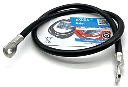 Exoda Batteriekabel 50 mm² 100cm M8 Kabelschuhe Schwarz Hochwertiges Stromkabel bis 4032 Watt 336A flexibel temperaturbeständig bis 70° für Auto Boot Motorrad und Anwendungen