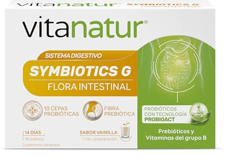 Vitanatur - Symbiotics G, Complemento Alimenticio, 14 Sobres 2,5 g | 10 Cepas Probióticas, Prebióticos, Vitaminas del Grupo B, Equilibrio de la Microbiota Intestinal, Uso Diario, Formato Sobre