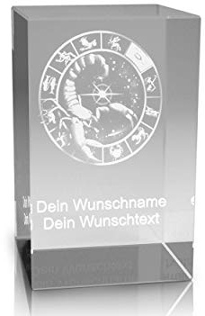 VIP-LASER 3D Glas Kristall Quader XL Sternzeichen HQ Skorpion/Scorpion mit kostenloser Gravur von Deinem Wunschnamen und Datum