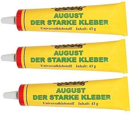 August der Starke Alleskleber Universalkleber - Gelb, Flüssig, 50 Tuben à 43g, Stark, für Papier, Holz, Metall, Leder, Keramik, Glas, Haushalt, Büro