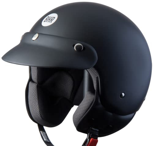 BHR Demi-Jet Helm 803 Simply, praktisk skoterhjälm med ECE-godkännande, motorcykel Jet-hjälm med avtagbar ansiktskudde, mattsvart, XS