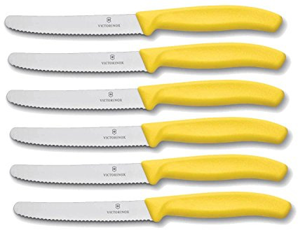 Victorinox 6 stycken bordsknivar – köksknivar – brödkniv Swiss Classic med tandad kant – Swiss Made – gul