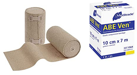 Meditrade 1563 Abe-Ven Dauerelastische Langzugbinde zur Starken Kompression, 7 m Länge x 8 cm Breite, Hautfarben