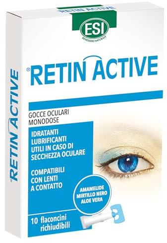 ESI - Retin Active, Gocce Oculari Monodose a Base di Mirtillo Nero per il Benessere della Vista, Idratanti e Lenitive, Proteggono gli Occhi da Condizioni Ambientali Sfavorevoli, 10 Flaconcini