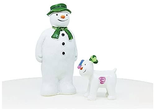 Snowman and Snowdog Cake Topper Set, 2 Hand Painted Resin Figures 6.5cm