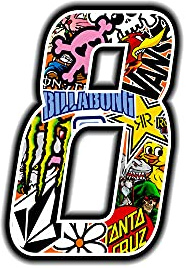 4R Quattroerre.it 13358 Startnummer 8 Aufkleber für Motorräder, Sticker Bomb, 10 x 7.5 cm